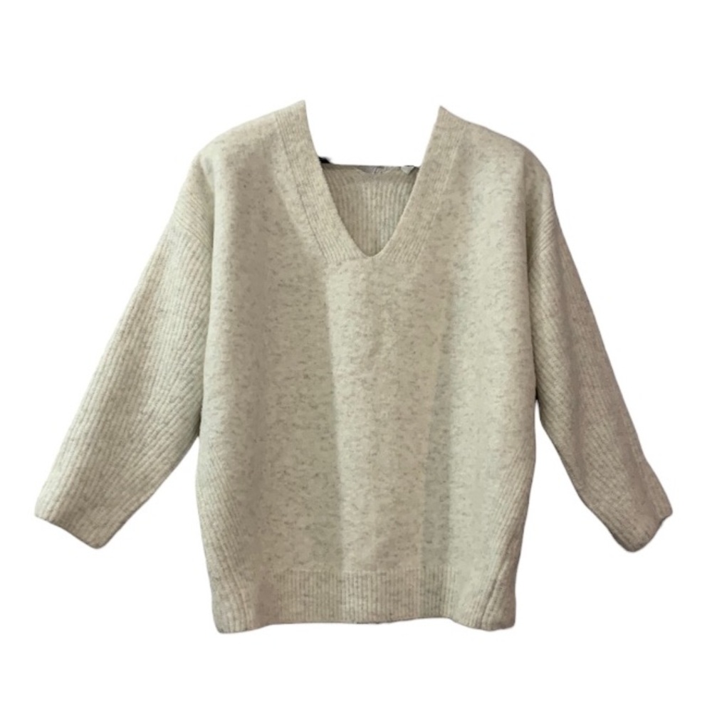 Topshop V-neck Sweater Heather White Gray 4 - 6 Ribbed Pullover Cozy Soft Top